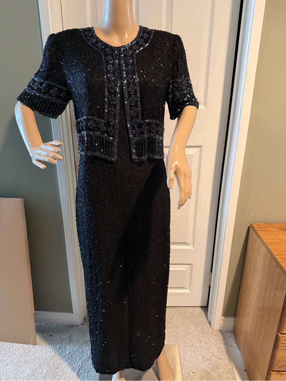Laurence Kazar Hand Beaded Silk Evening Gown Maxi Dress Formal Size 6 Approx